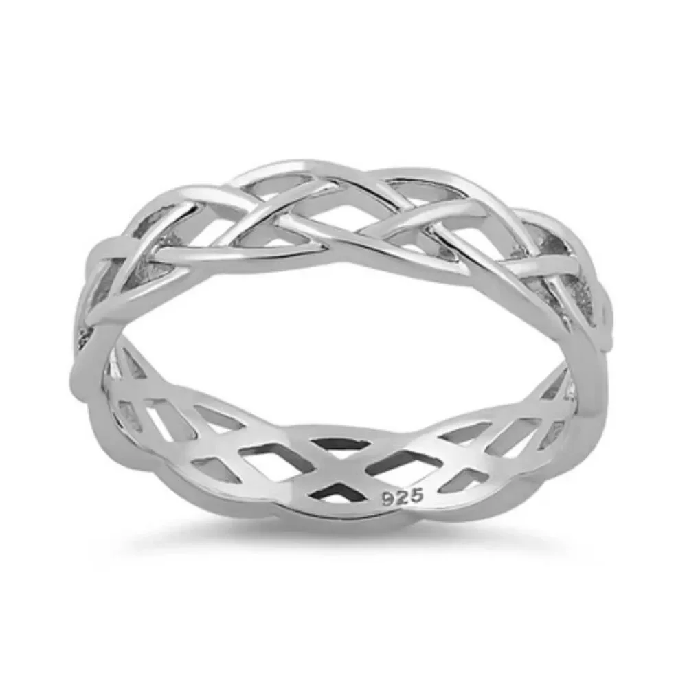 925 Sterling Silver Celtic Knot Eternity Band Ring Braided Woven Gift Size 8.5